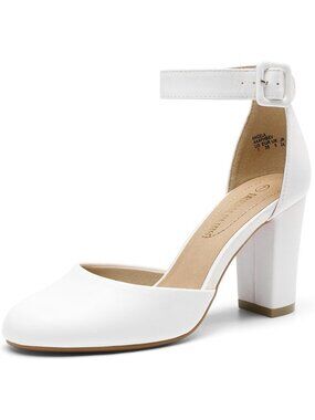 DREAM PAIRS Women's White High Heel Closed Toe Dress Shoes Chunky Wedding Pumps